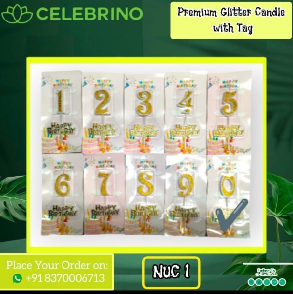 Premium Glitter Candle with Tag NUC0 (Price Per Candle)